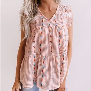 Coral Embroidered Top
